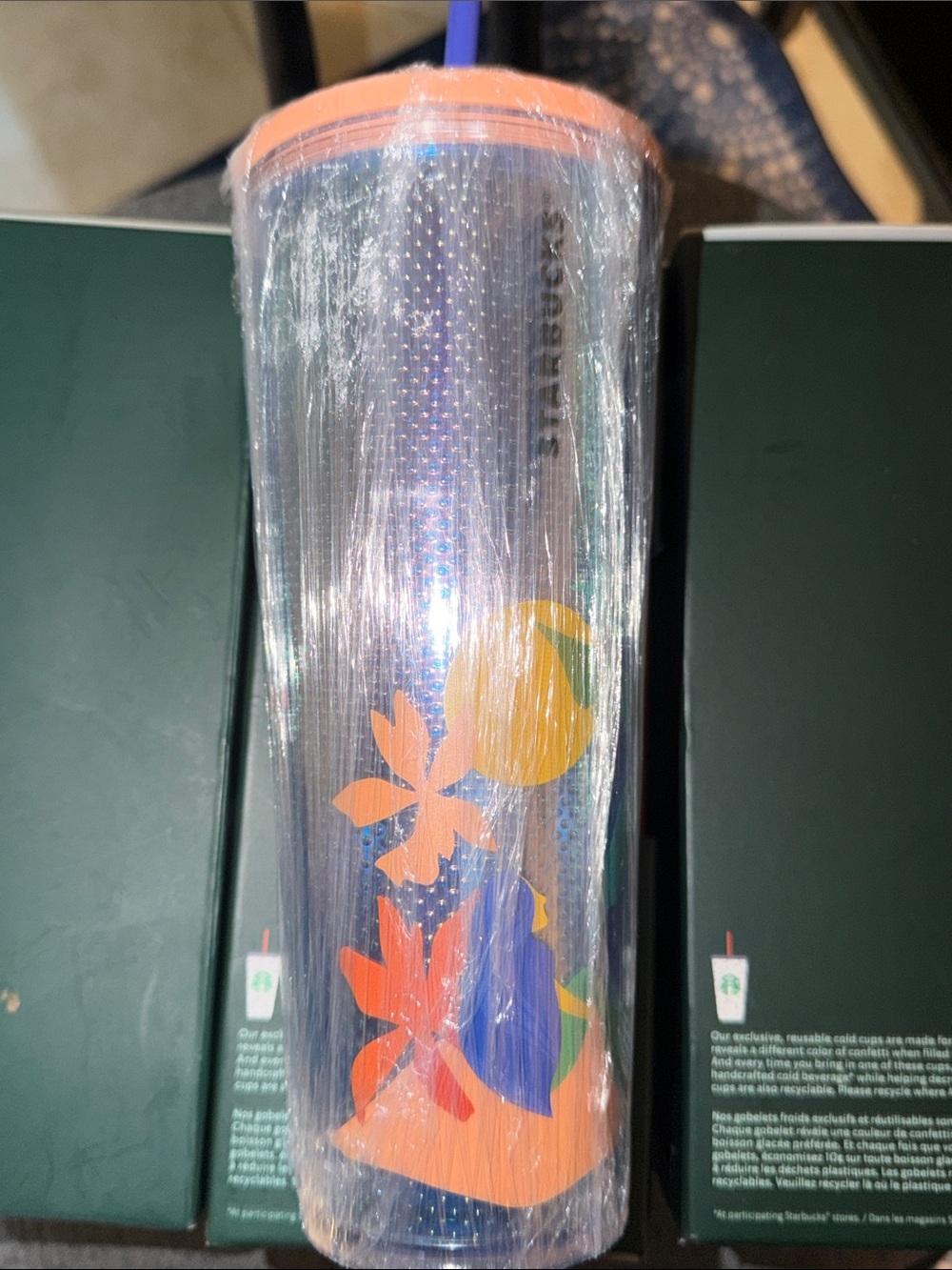 Starbucks Blue and Orange Floral Reusable Tumbler